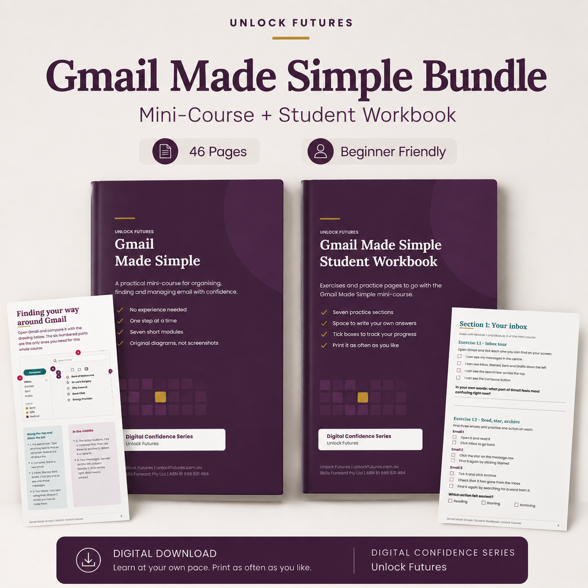 Digital Confidence Bundle — Gmail Made Simple Course, Workbook + Keyboard Shortcuts