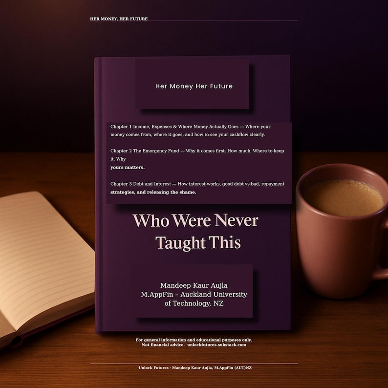 Her Money Her Future chapter list shown beside the book